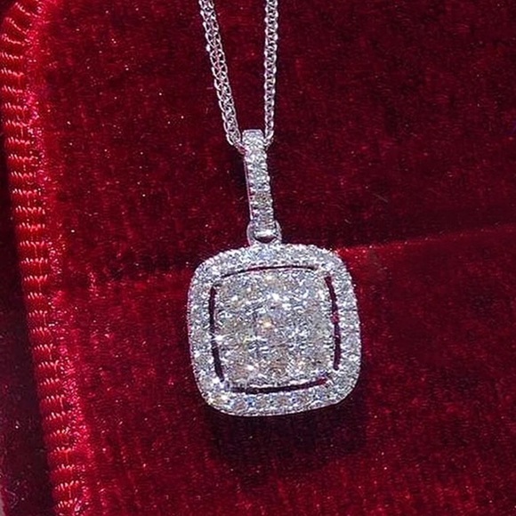 Silver Crystal Dainty Square Necklace - Picture 6 of 6